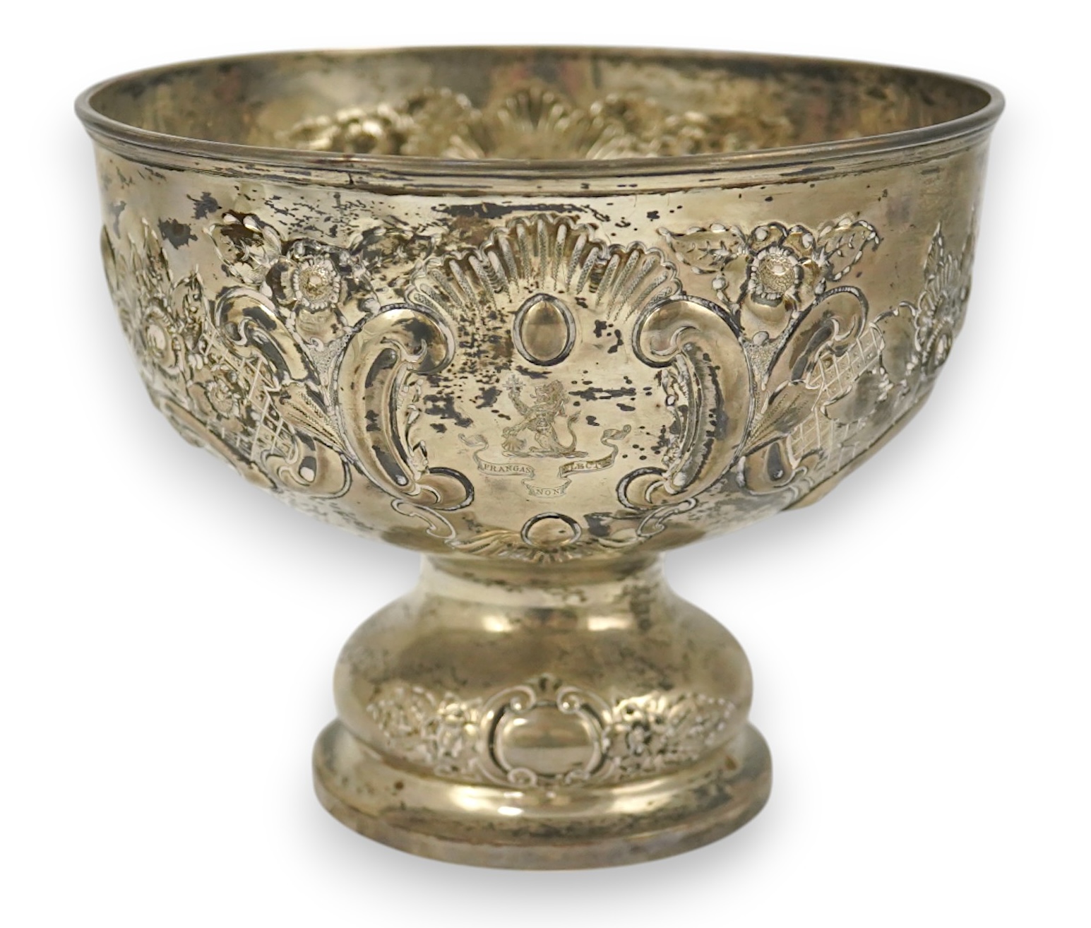 A George V repousse silver pedestal rose bowl, by Carrington & Co